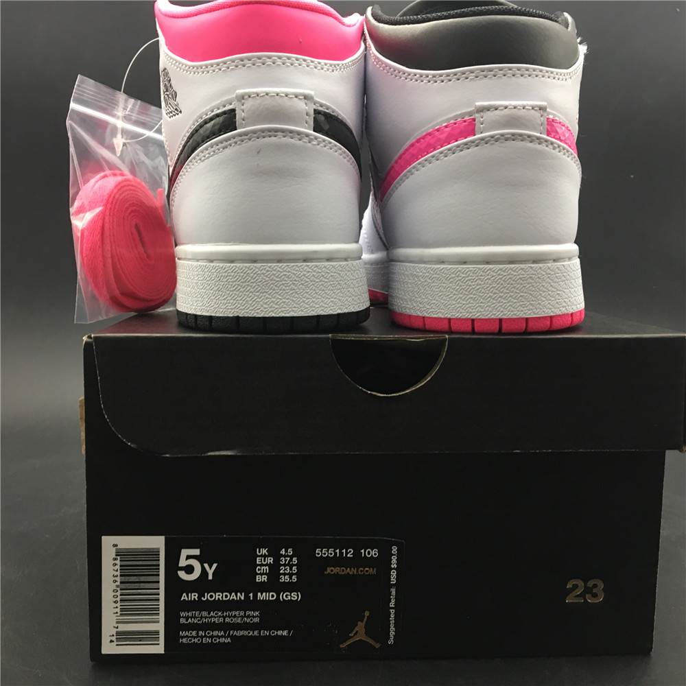 Air Jordan 1 Mid White Black Hyper Pink 555112-106