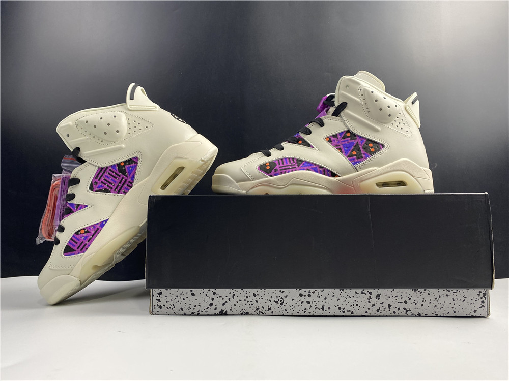 Air Jordan 6 Quai 54 Beige Purple Plaid CZ4152-101