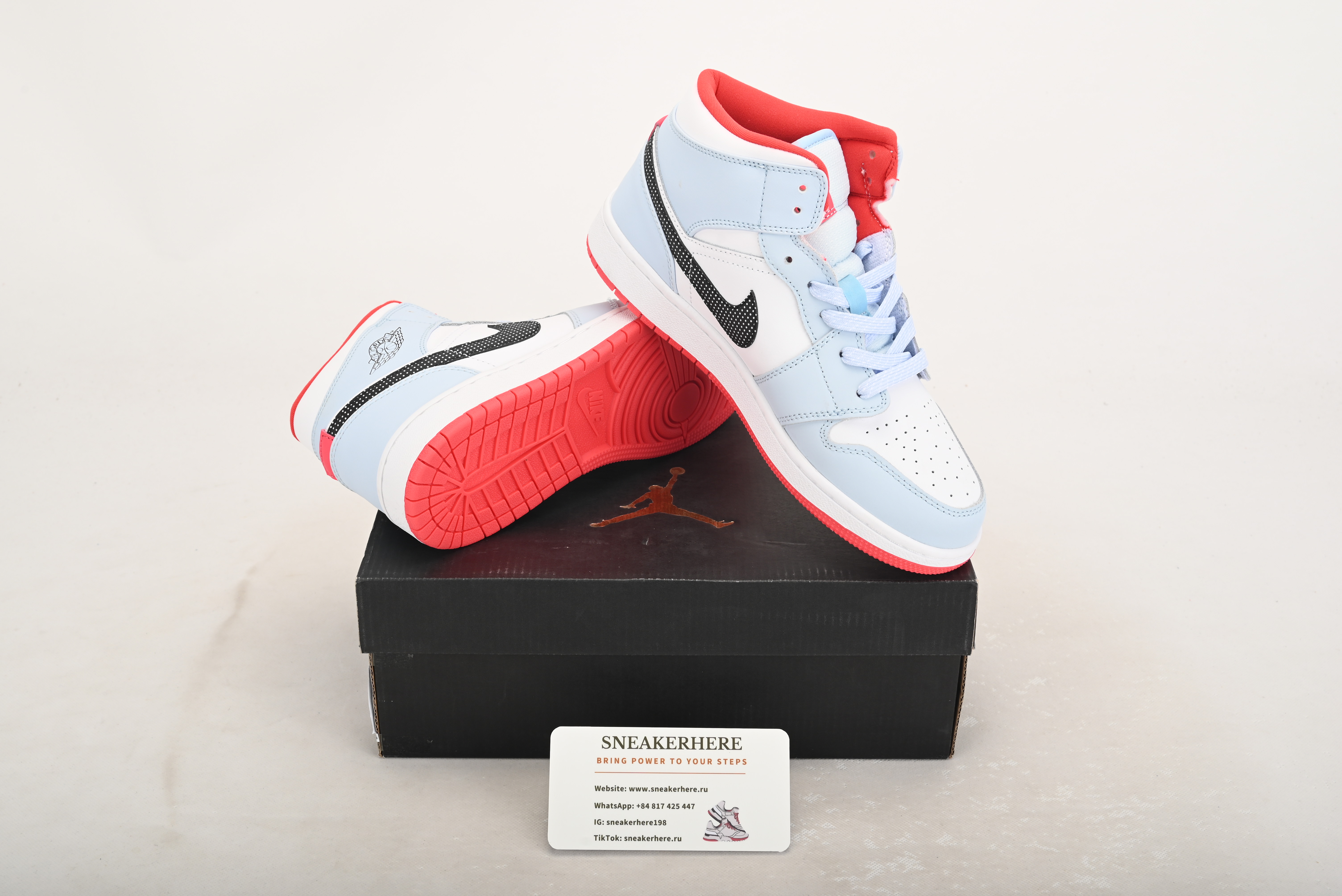 Air Jordan 1 Mid Half Blue Polka Dot Swoosh 555112-400