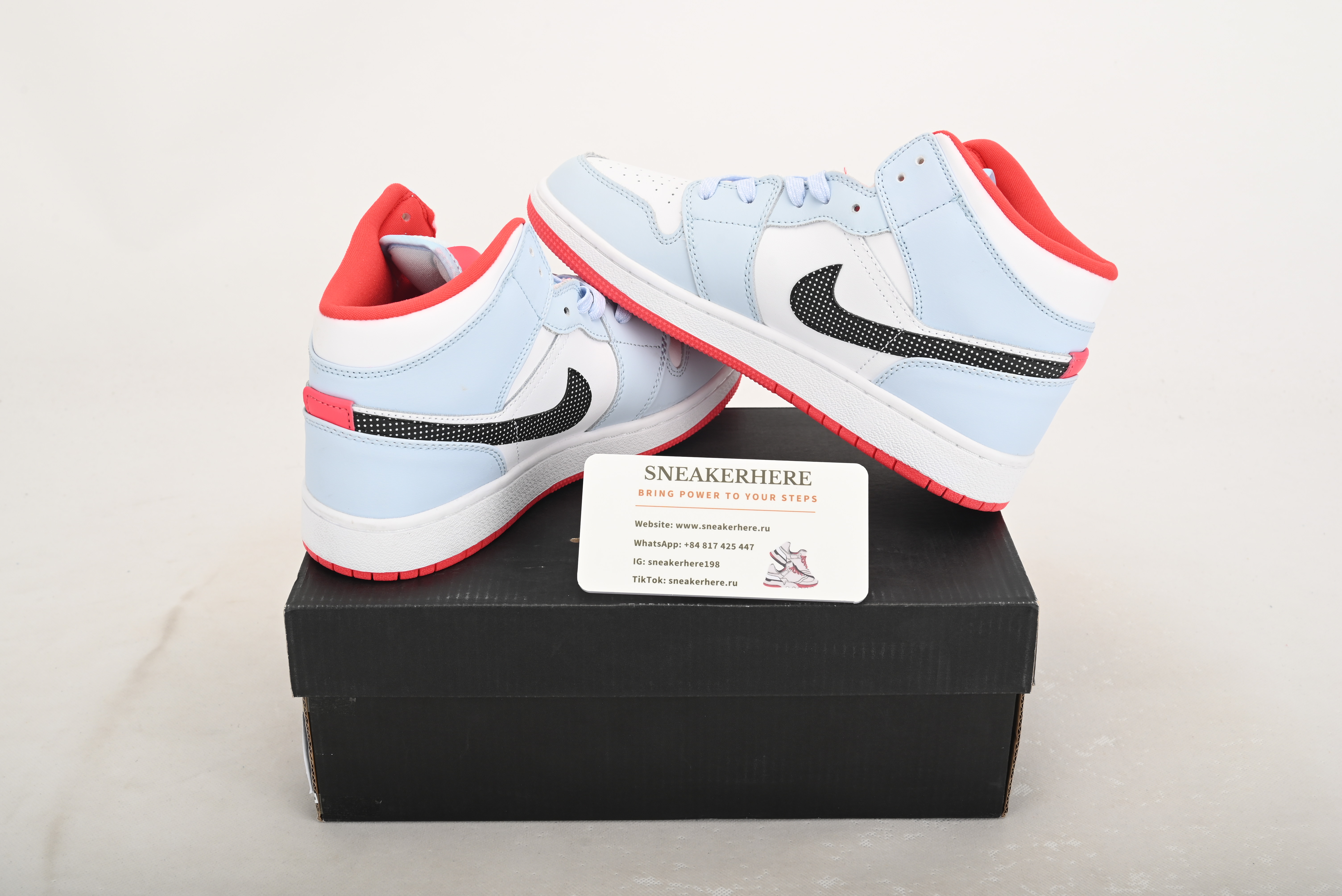 Air Jordan 1 Mid Half Blue Polka Dot Swoosh 555112-400