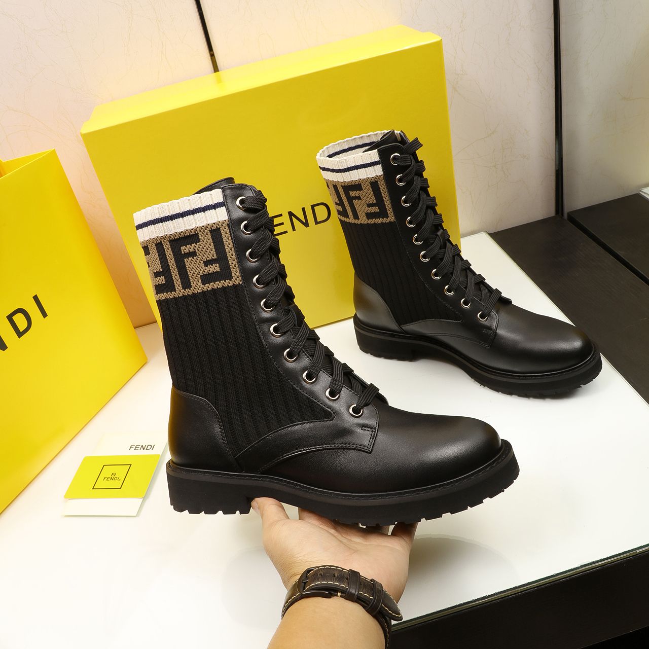 Fnddi Leather Combat Boots