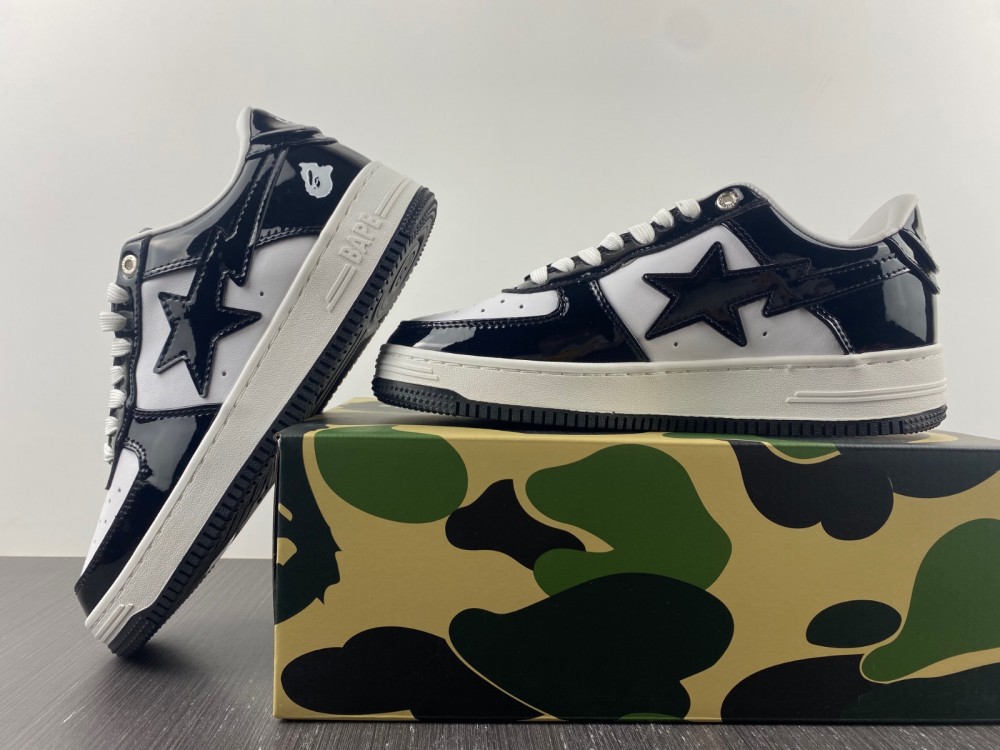 A Bathing Ape Bape Sta Patent Leather Black White 1I70191002