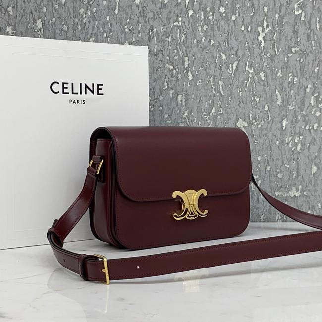 Celin Triomphe Shoulder Bag Dark Red 22CM