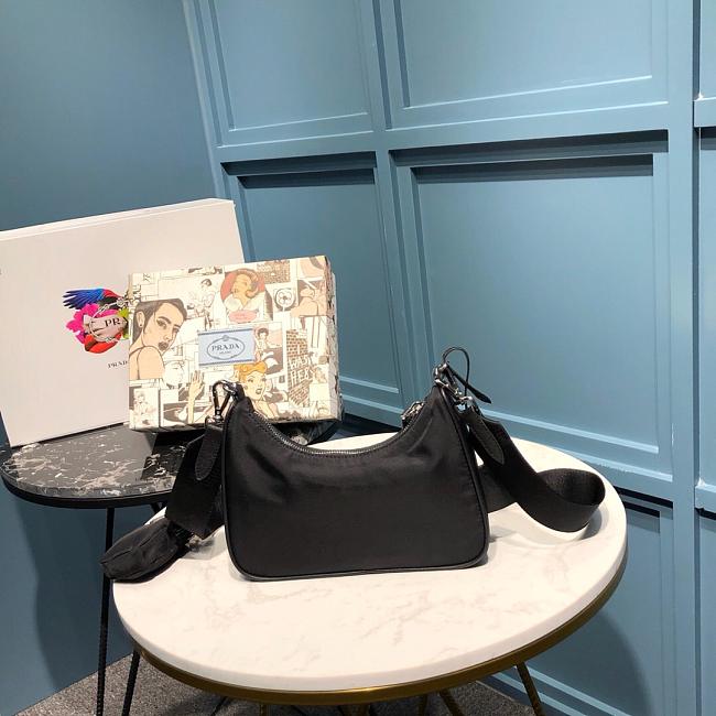 Pradaa Nylon Hobo Bag 22cm Silver Hardware