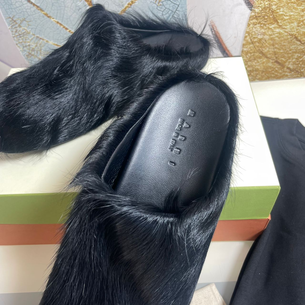 marnii fur slippers black