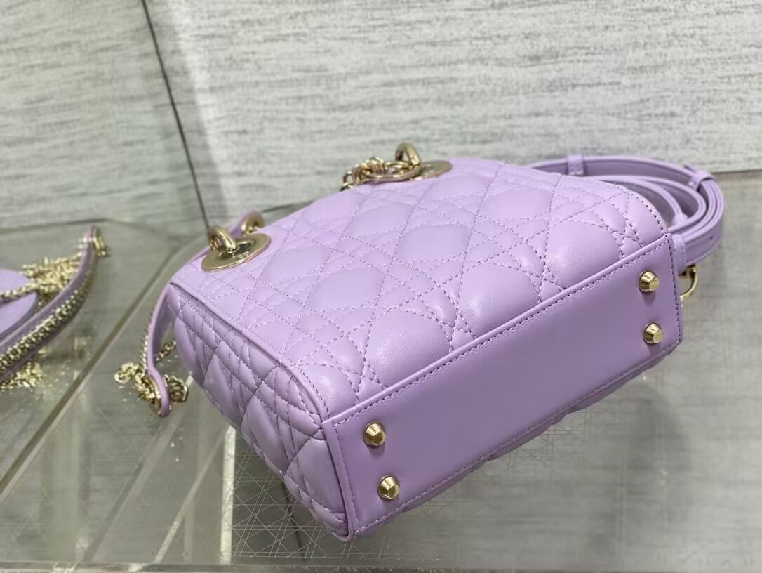 Dioorr Mini Lady Bag in Lilac Cannage Lambskin 20cm
