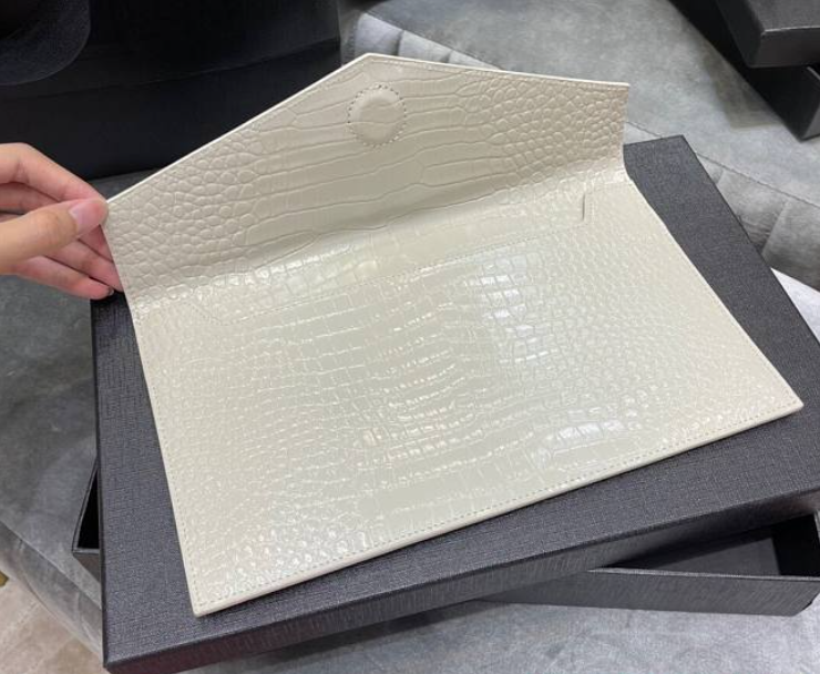 YSll Uptown Pouch In Crocodile Embossed Shiny Leather White - 27×16×2cm