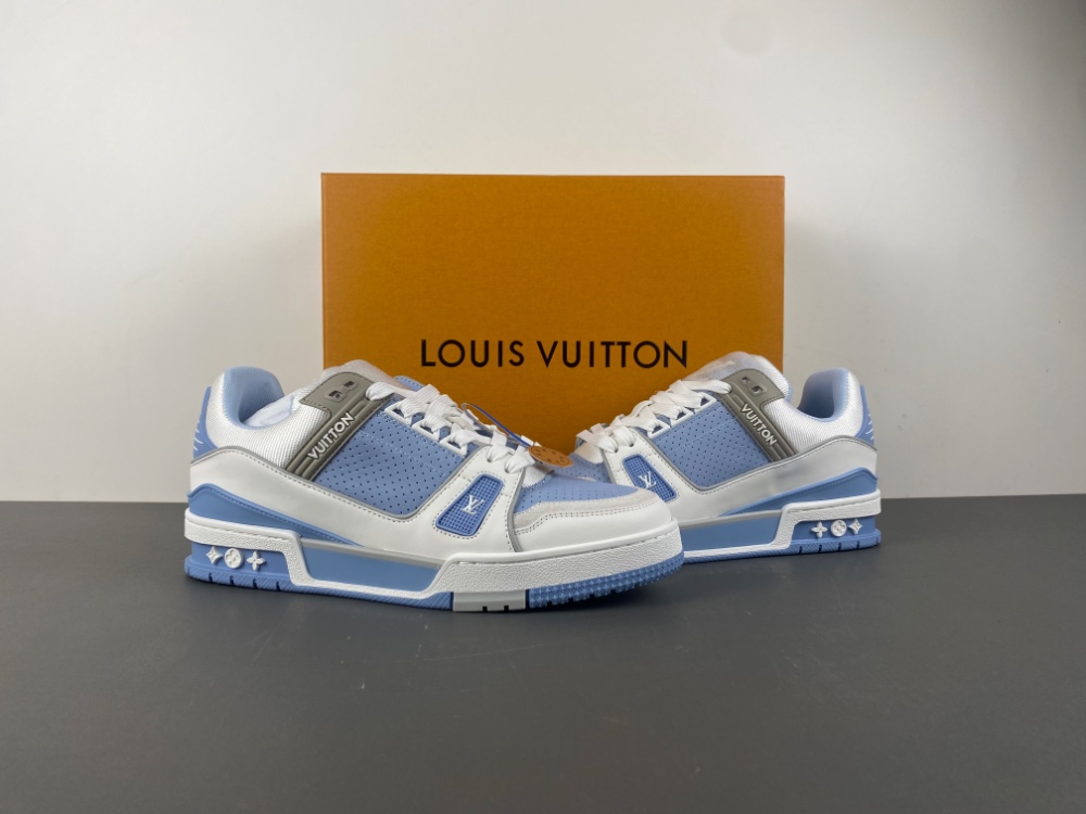 Louis Vuitton LV trainer white blue